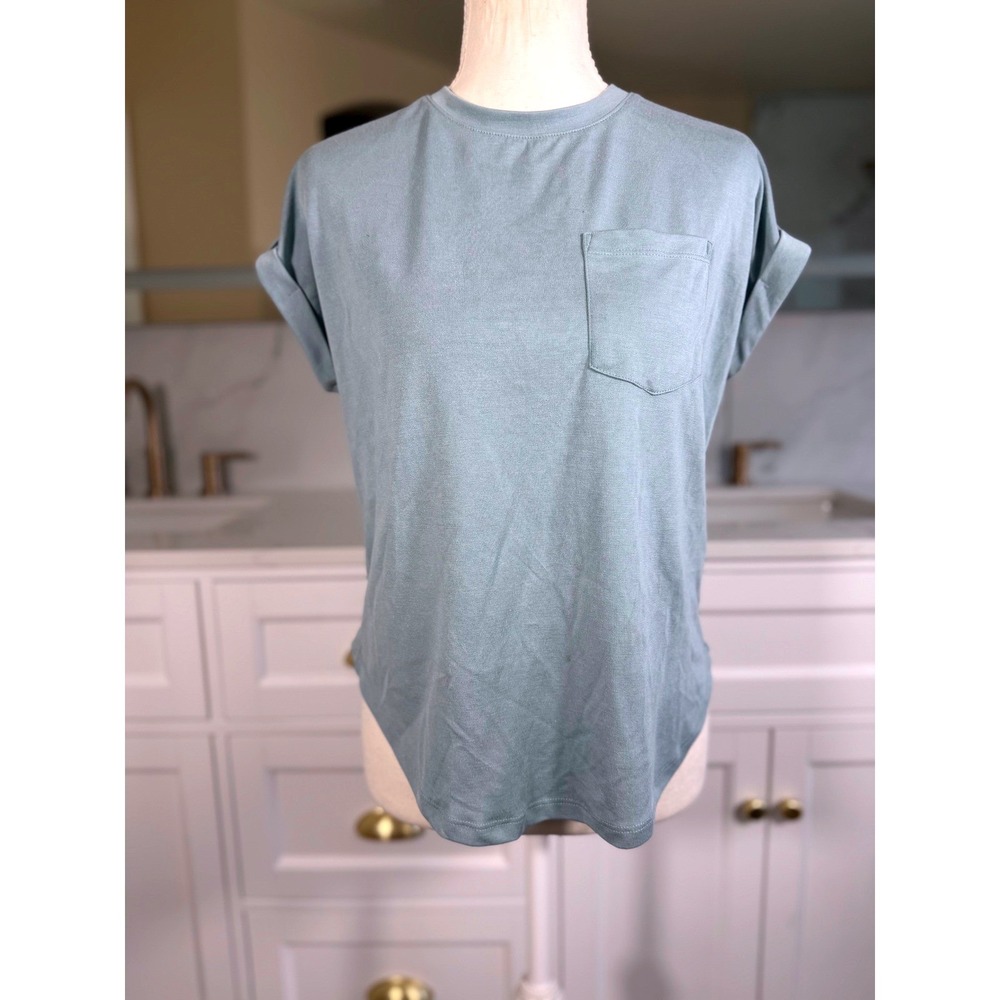 Cable &‎ Gauge Studio Pocket Tee Womens XS Blue Modal Blend Cuffed Sleeve